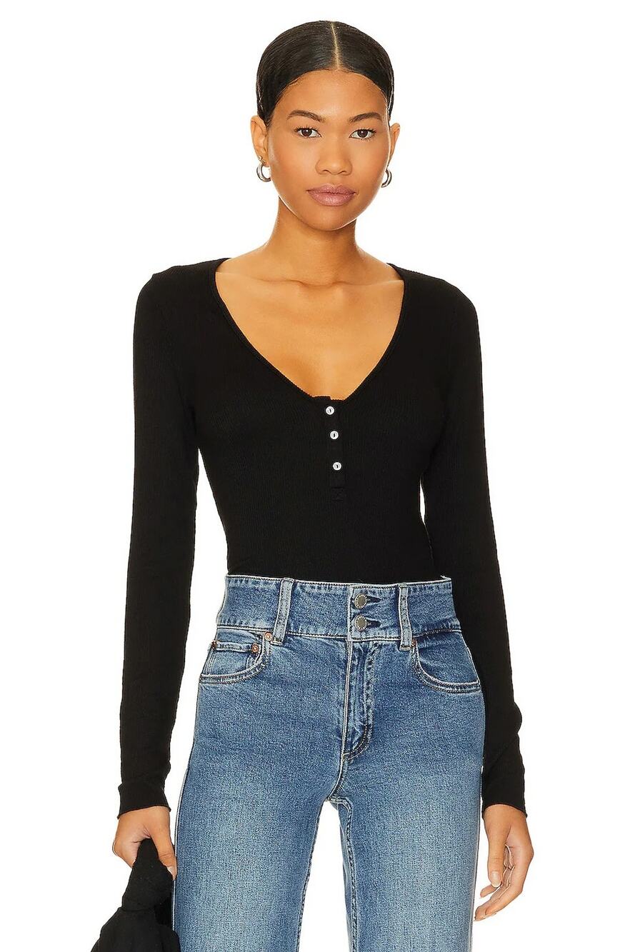 Intimately Free People Women's Large Black Keep It Basic Ribbed Knit Top L9-40